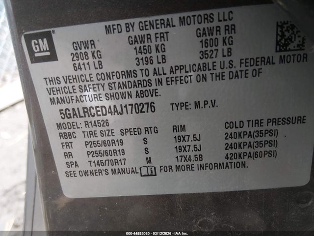 Aukcja sprzedaży 2010 Buick Enclave 2xl, vin: 5GALRCED4AJ170276, numer aukcji: 44592060