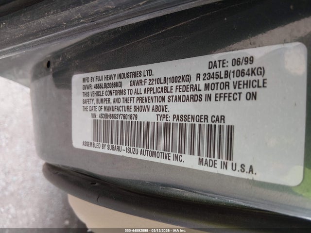 2000 Subaru Outback მანქანა იყიდება აუქციონზე, vin: 4S3BH6653Y7601879, აუქციონის ნომერი: 44592099