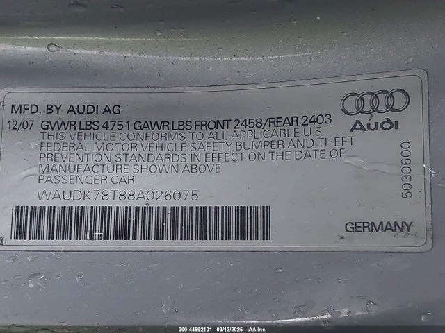 2008 AUDI A5 WAUDK78T88A026075 Photo 8