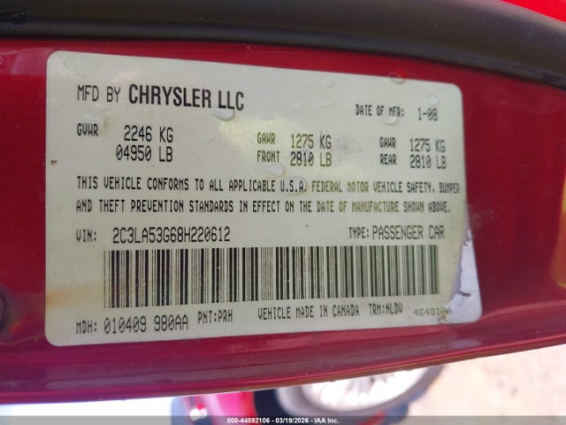 2008 CHRYSLER 300 2C3LA53G68H220612 Photo 8
