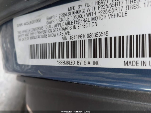 Aukcja sprzedaży 2008 Subaru Outback 2.5i, vin: 4S4BP61C086355545, numer aukcji: 44592107