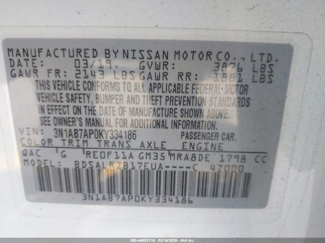 Nissan SENTRA SR 2019 3N1AB7AP0KY334186 Image 9