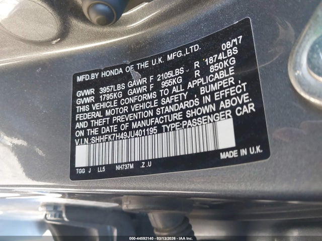 SHHFK7H49JU401195 Honda Civic Sport