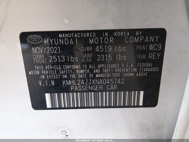 KMHL24JJXNA045742 Hyundai Sonata Hybrid Blue