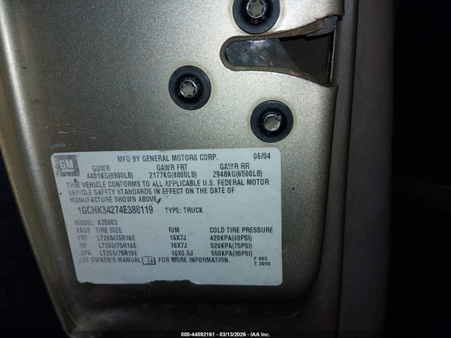 Aukcja sprzedaży 2004 Chevrolet Silverado 3500, vin: 1GCHK34274E388119, numer aukcji: 44592161