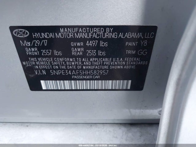 Hyundai Sonata Limited 2017 5NPE34AF5HH582957 Image 9