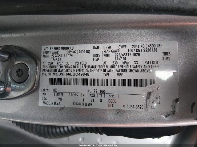Ford ESCAPE S 2020 1FMCU9F66LUC49848 Image 9