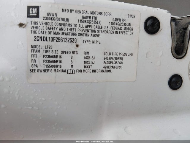 Aukcja sprzedaży 2005 Chevrolet Equinox, vin: 2CND113F256132539, numer aukcji: 44592187