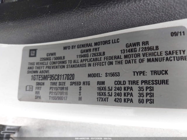 Aukcja sprzedaży 2012 Gmc Canyon Sle1, vin: 1GTE5MF95C8117020, numer aukcji: 44592188