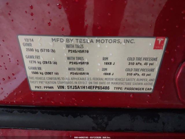 2014 TESLA MODEL S 5YJSA1H14EFP65486 Photo 8