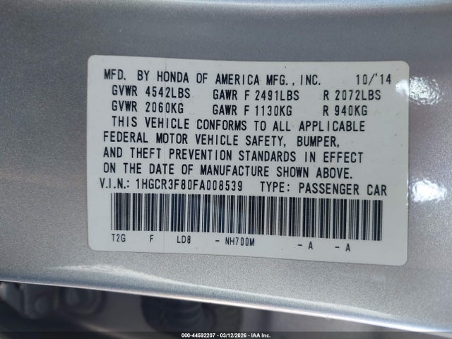 Honda Accord Ex-l V-6 2015 1HGCR3F80FA008539 Image 9