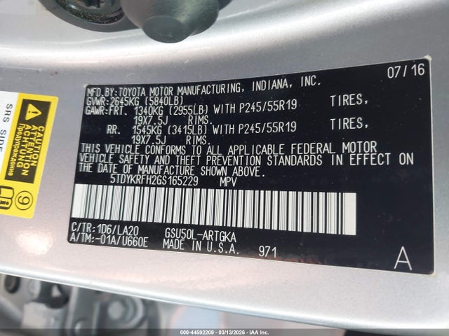 2016 TOYOTA HIGHLANDER 5TDYKRFH2GS165229 Photo 8