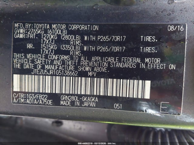 JTEZU5JR1G5138662 Toyota 4RUNNER SR5