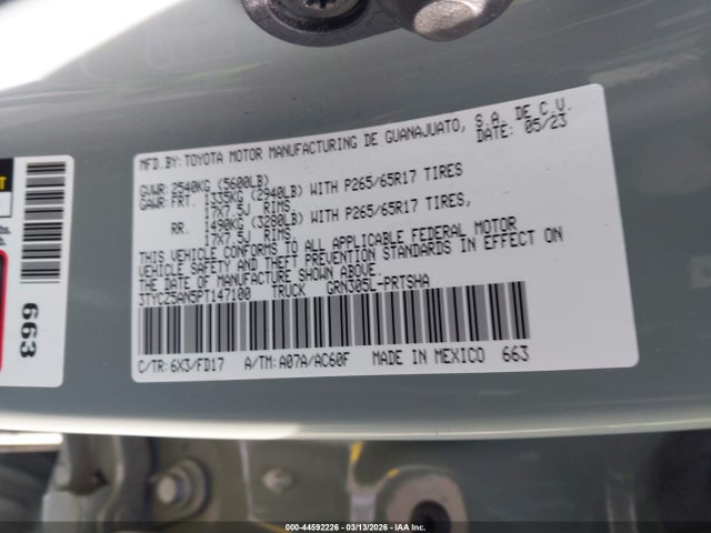 44592226 :رقم المزاد ، 3TYCZ5AN5PT147100 vin ، 2023 Toyota Tacoma Trd Sport مزاد بيع