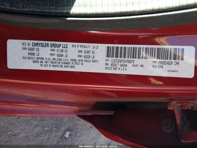 Продаж на аукціоні авто 2013 Dodge Avenger Se, vin: 1C3CDZAB7DN766875, номер лоту: 44592237