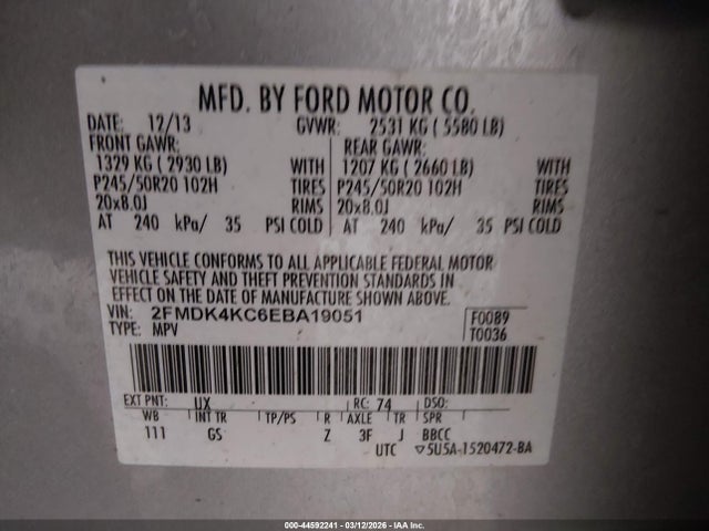 Ford Edge Limited 2014 2FMDK4KC6EBA19051 Image 9