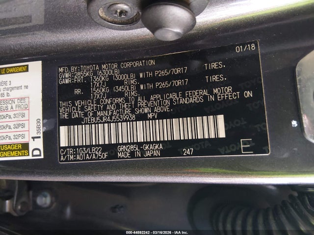 JTEBU5JR4J5539938 Toyota 4runner Sr5 Premium