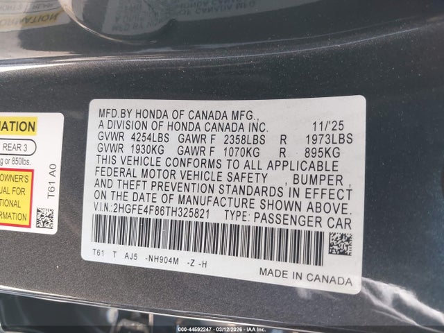 Honda CIVIC HYBRID 2026 2HGFE4F86TH325821 Image 9