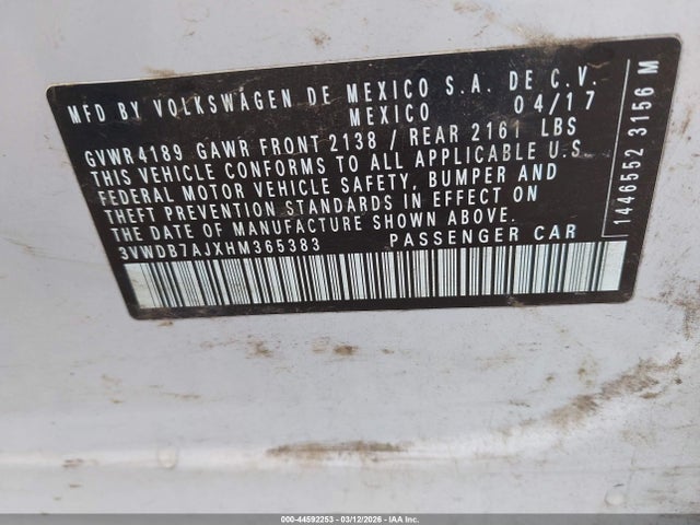 3VWDB7AJXHM365383 Volkswagen Jetta 1.4t Se