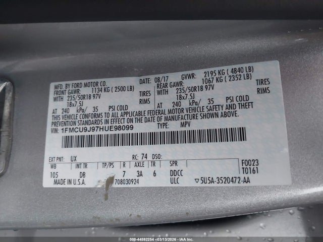 Ford Escape Titanium 2017 1FMCU9J97HUE98099 Image 9