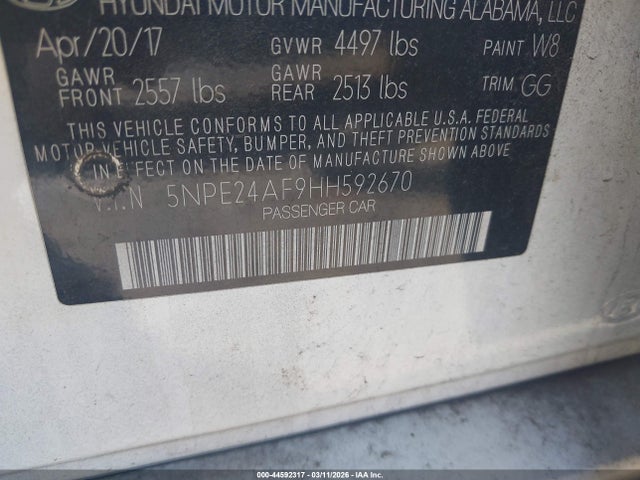 5NPE24AF9HH592670 Hyundai Sonata