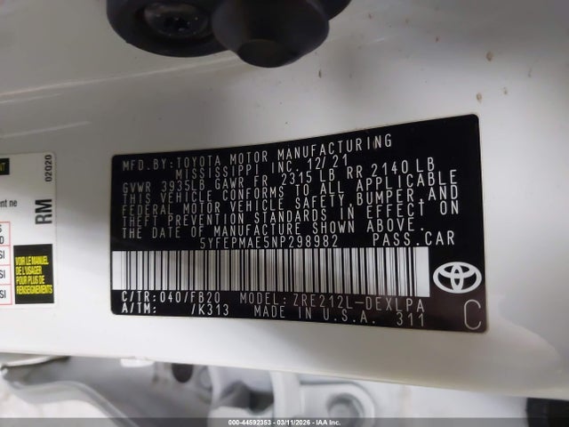 Toyota COROLLA LE 2022 5YFEPMAE5NP298982 Image 9