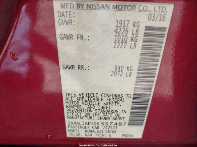 Nissan Altima 2.5 S 2016 1N4AL3AP1GN357487 Image 9