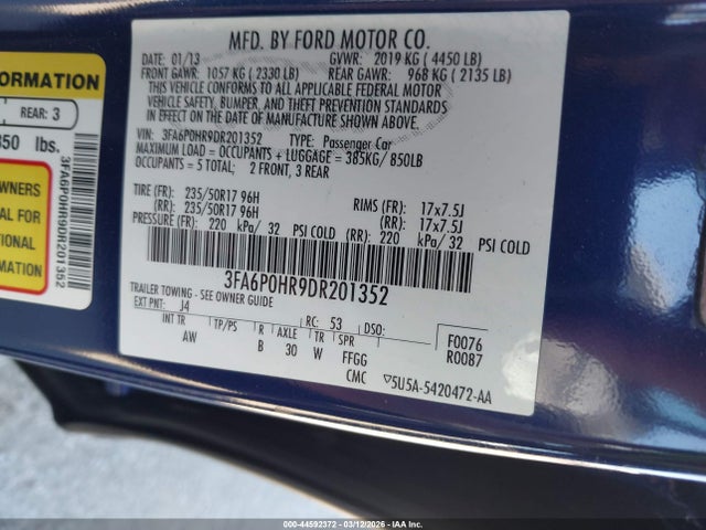 Продажа на аукционе авто 2013 Ford Fusion Se, vin: 3FA6P0HR9DR201352, номер лота: 44592372