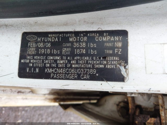 Aukcja sprzedaży 2006 Hyundai Accent Gls, vin: KMHCN46C06U037389, numer aukcji: 44592384