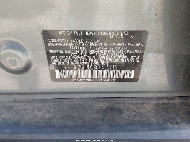 Продаж на аукціоні авто 2012 Subaru Forester 2.5x Premium, vin: JF2SHBDC9CH435415, номер лоту: 44592386