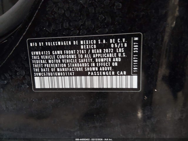 3VWC57BU1KM031147 Volkswagen Jetta 1.4t R-line/1.4t S/1.4t Se