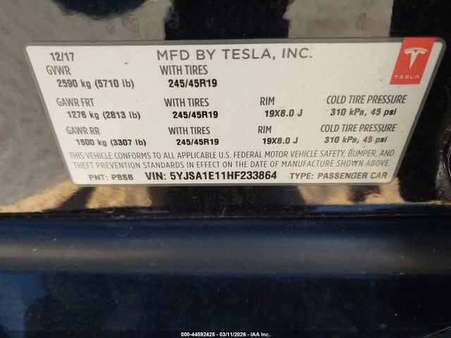 5YJSA1E11HF233864 Tesla Model S 60/75