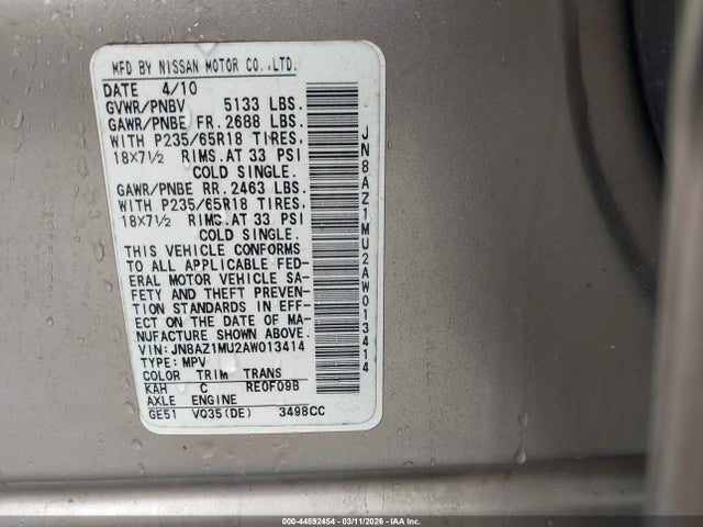 2010 NISSAN MURANO JN8AZ1MU2AW013414 Photo 8