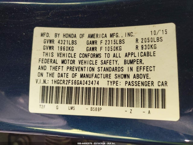 1HGCR2F56GA043474 Honda Accord Sport