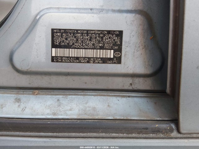44592610 :رقم المزاد ، JTHCK262462001126 vin ، 2006 Lexus Is 250 مزاد بيع