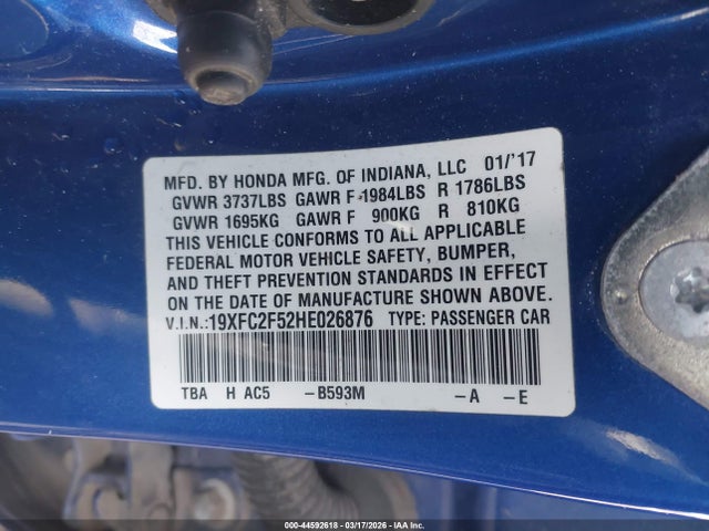 Продаж на аукціоні авто 2017 Honda Civic Lx, vin: 19XFC2F52HE026876, номер лоту: 44592618