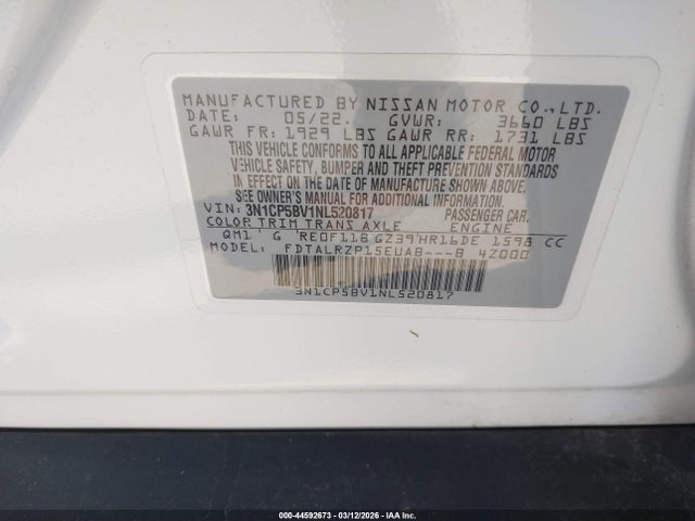 Nissan Kicks S Xtronic Cvt 2022 3N1CP5BV1NL520817 Image 9