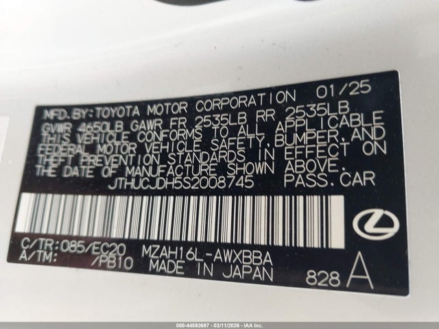 Продажа на аукционе авто 2025 Lexus Ux 300h Premium, vin: JTHUCJDH5S2008745, номер лота: 44592697