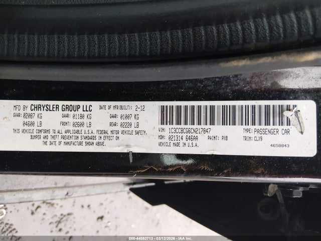 44592713 :رقم المزاد ، 1C3CCBCG6CN217847 vin ، 2012 Chrysler 200 Limited مزاد بيع