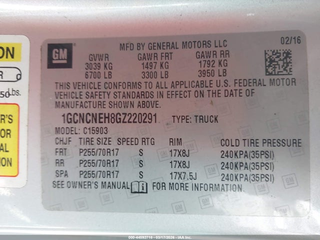 1GCNCNEH8GZ220291 Chevrolet Silverado 1500 Wt