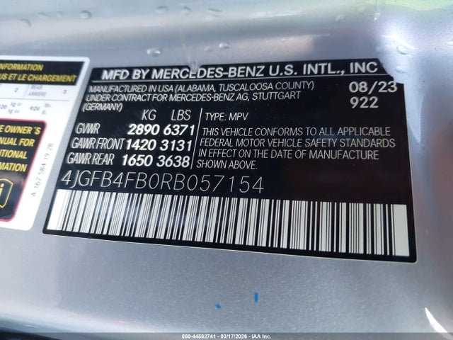 44592741 :رقم المزاد ، 4JGFB4FB0RB057154 vin ، 2024 Mercedes-benz Gle 350 4matic مزاد بيع