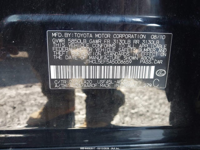Aukcja sprzedaży 2010 Lexus Ls 460, vin: JTHCL5EF5A5008659, numer aukcji: 44592817