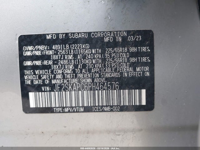44592828 :رقم المزاد ، JF2SKAPC6PH464576 vin ، 2023 Subaru Forester Limited مزاد بيع