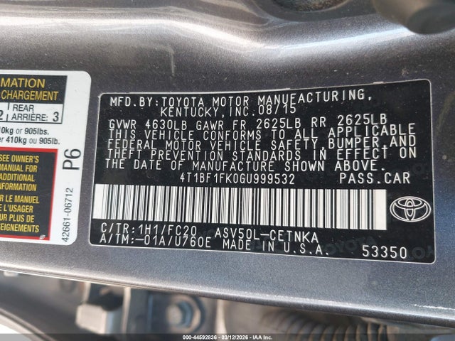 Toyota CAMRY LE 2016 4T1BF1FK0GU999532 Image 9