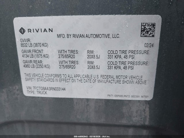 2024 RIVIAN R1T 7FCTGBAA3RN033144 Photo 8