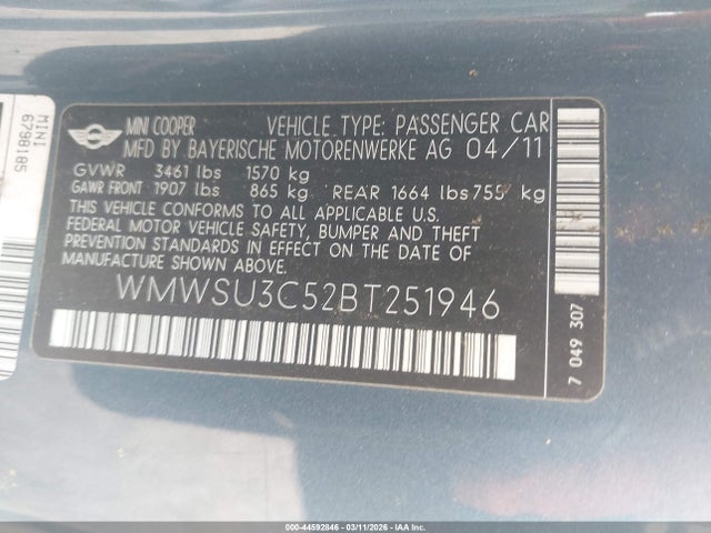 2011 MINI COOPER WMWSU3C52BT251946 Photo 8