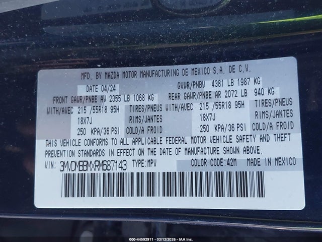 Продажа на аукционе авто 2024 Mazda Cx-30 2.5 S Select Sport, vin: 3MVDMBBMXRM687143, номер лота: 44592911