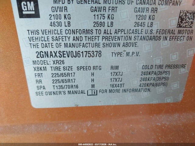 Chevrolet EQUINOX LT 2018 2GNAXSEV0J6175378 Image 9