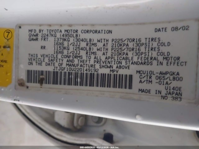 Продаж на аукціоні авто 2002 Lexus Rx 300, vin: JTJGF10U220149192, номер лоту: 44592925