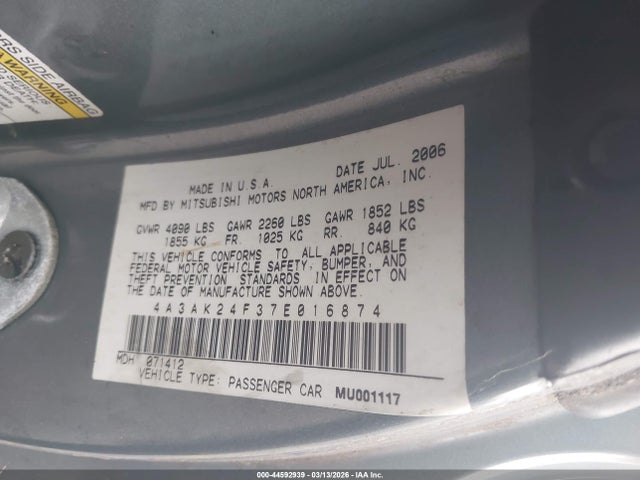 2007 MITSUBISHI ECLIPSE 4A3AK24F37E016874 Photo 8
